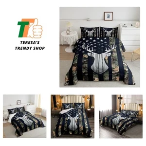 Boys Twin Camo Comforter Set with American Flag Design - Perfect for Teens - Picture 1 of 10