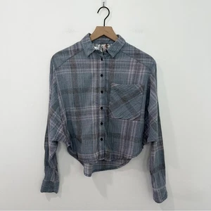 Free People Damen Cropped Cutie Karo Knopfleiste Fledermaus Hemd Größe XS - Bild 1 von 7