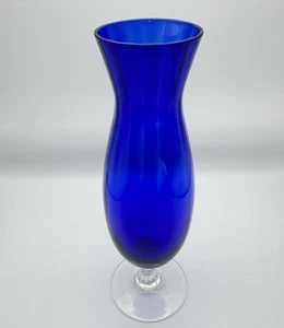 Vintage Empoli Art Glass Cobalt Blue Optic Swirl Twisted Stem Flower Vase H 10” - Picture 1 of 9