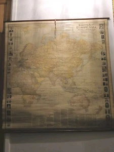 Scarborough 1906 Double Sided Pull Down Map Of Europe, Asia and Americas VG Con - Picture 1 of 13