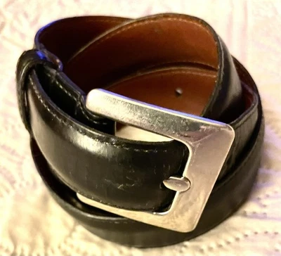 "Cinturón Coach 8515 vintage negro pulido cuero de vaca hebilla plateada hecho en EE. UU. 26-29""" Foto 1 de 4