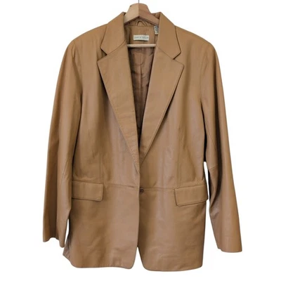 Vintage Lord & Taylor Camel Brown Leather Blazer Jacket Size 16 - Beautiful! - Image 1 of 4