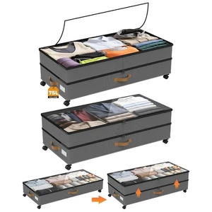 Under Bed Storage with Wheels 2-Pack, 75L XXL Under the Bed Storage Container... - Picture 1 of 9