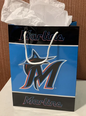 Miami Marlins Official MLB 13 Inch X 10 Inch Glossy Gift Bag W/ White Gift Paper Cover