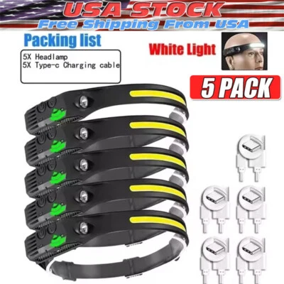 5X Waterproof COB Headlamp Night Buddy LED Sensor 230° Head Torch Headlight Lamp - Image 1 of 4