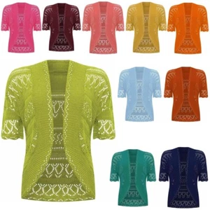 Women Crochet Knitted Bolero Shrug Ladies Open Front Cardigan Top UK Size 8-26 - Picture 1 of 28