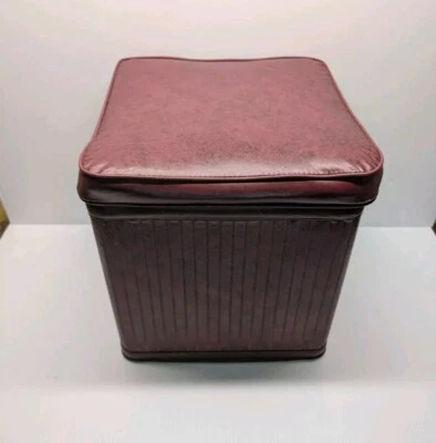 Vintage MCM Pearl Wick Ottoman Footstool Seat Red Velvet - Image 1 of 4