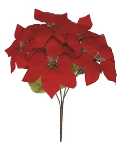 Christmas Red Poinsettia 18" Bush 5-8" Bloom Holiday Silk Flower Home Yard Decor - Picture 1 of 4
