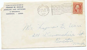 US 1917 Jeweler & Optician Corner Advertising Cover Norwich CT to Boston MA XQ - Picture 1 of 2