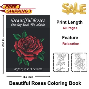 Beautiful Roses Coloring Book for Adults – Stress Relief & Relaxation,29 Designs - Picture 1 of 3