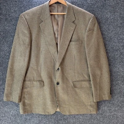 Vintage Club Room Blazer Men 46L Houndstooth Silk Wool Sport Coat Jacket Tan - Image 1 of 4