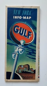 Vtg ca 1944 WW2 Era Gulf Oil Gas New York State Road Info Map Rand McNally - Picture 1 of 16