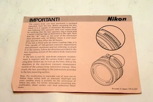 Nikon card for Ai coupling guide for F camera Non Ai - Picture 1 of 3