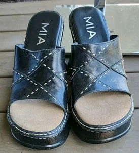 Vintage MIA Y2K Black Patchwork Leather Chunky Platform Mule Size 6.5 NEW - Picture 1 of 9