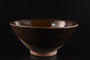 T6769: Chinese Brown glaze TEA BOWL Tenmoku chawan utensils used in Senchado - Picture 1 of 7