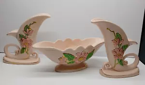 Set consolle con scafo floreale vintage con 2 fioriere Cornucopia rosa verde - Foto 1 di 17