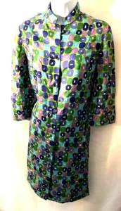 Dynasty Hong Kong Mid Cent Vintage 60s op art silk nehru collar shift dress SM - Picture 1 of 3