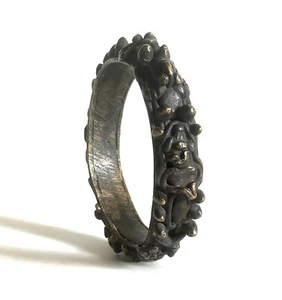 Ancien bracelet indien Kada / bijou ethnique, tribal en bronze / Shiva, Nandi... - Imagen 1 de 13