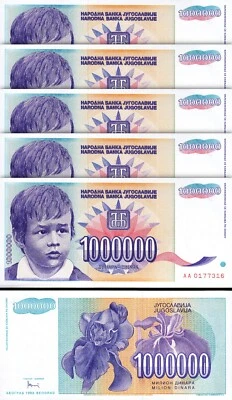 Yugoslavia 1000000, 1,000,000 Dinars 1993, UNC, 5 Pcs LOT, Consecutive,P-120, AA - Image 1 of 4