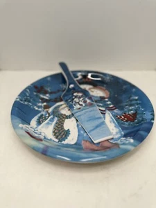 Cake Plate and Server 12 in Snowman Christmas Serving Set Dish - Picture 1 of 12