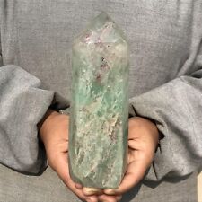 1.21kg Natural Green fluorite Obelisk Quartz Crystal Point Wand reiki gem XA4157