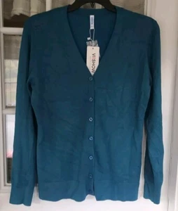 NWT Women's Vi!show Casual Cardigan Greenish Blue Size 2X Business wear V neck - Picture 1 of 8