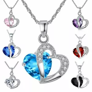 Ciondolo Cuore Argento Love 18" Collane, Zirconi Cubici Gioielli Pietra portafortuna - Foto 1 di 32