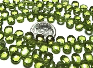 8" Strand PERIDOT 6-8mm Faceted Teardrop Beads AAA NATURAL /T2 - Picture 1 of 1