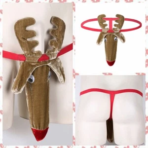 Men's Christmas Reindeer Costume Pouch Panties Thong Briefs Novelty Underwear - Picture 1 of 9