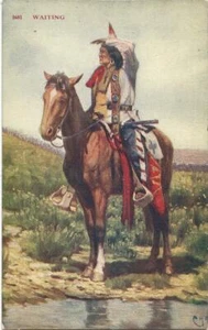 Indianer Mann mit Gewehr Postkarte, 1910, von Williamson Haffner Co.?, signiert Craig - Bild 1 von 2