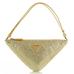 PRADA***Gold Crystal Pineapple Yellow Satin Triangle Bag***$2600 NWB - Picture 1 of 13