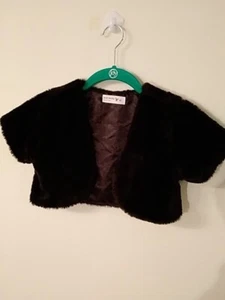 Knit Works girls black shrug faux fur open front 6X polyester lined - Picture 1 of 5