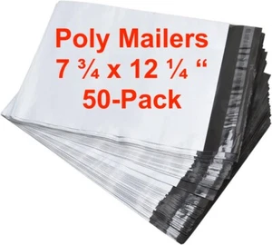 Pack of 50 Poly Mailers Shipping Bags Self Seal Premium Semi White 7.75" x 12.2" - Imagen 1 de 9
