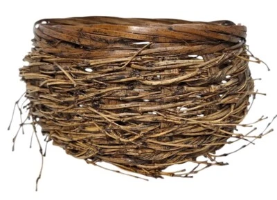 Vtg Rustic Country Bird Nest Basket 6.5 X 6.5 X 4" Woven Sticks & Wicker Brown  - Image 1 of 4