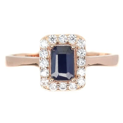 925 Sterling Silver Diffused Octagon Blue Sapphire 6x4mm Simulated Cz Ring Sz 8 - Image 1 of 4