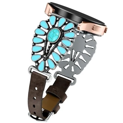 Western Boho Turquoise Leather Strap Compatible with Samsung Galaxy Watch 40mm 4 - Image 1 of 4