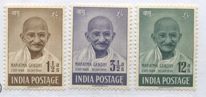 India 1948 Gandhi 3 lower values mint no gum - Picture 1 of 1