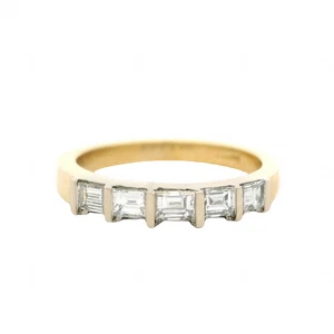 Straight Baugette Two Tone Stackable Wedding Band Ring 14k 585 Size 7 - Picture 1 of 6