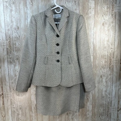 Calvin Klein Mujeres Tweed Falda Traje Blazer Chaqueta Talla 2 Hasta la Rodilla Conjunto Formal Foto 1 de 4