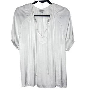 Anthropologie Current Air Women Pleated Satin Boho Peasant Blouse Sz M Feminine - Picture 1 of 9