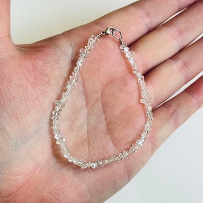 Pulsera delgada de cuarzo de roca transparente 925 piedra natural genuina 6,5" Foto 1 de 4