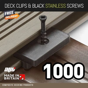 1000 Composite Decking versteckte Befestigungsverschlüsse Kunststoff T Clips & schwarze Schrauben - Bild 1 von 6