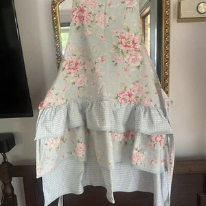 LAURA ASHLEY New Cotton Pink Roses Shabby Chic Floral Garden Chef Ruffle Apron - Picture 1 of 7