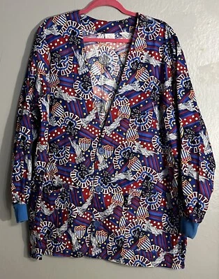 S.C.R.U.B.S Long Sleeve Scrub Jacket Scrubs USA Statue Liberty Stars USA America - Image 1 of 4
