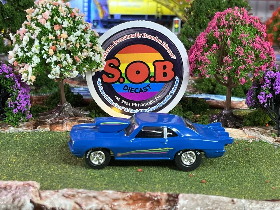 Johnny Lightning 1969 Chevrolet Camaro Pro Stock 1:64 azul fundido usado EX estado - Imagem 1 de 4