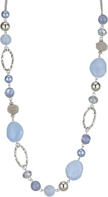 Collana Lunga in Argento Con Perline Da Donna Collana Catena Lunga Di Perle E Cr - Immagine 1 di 4