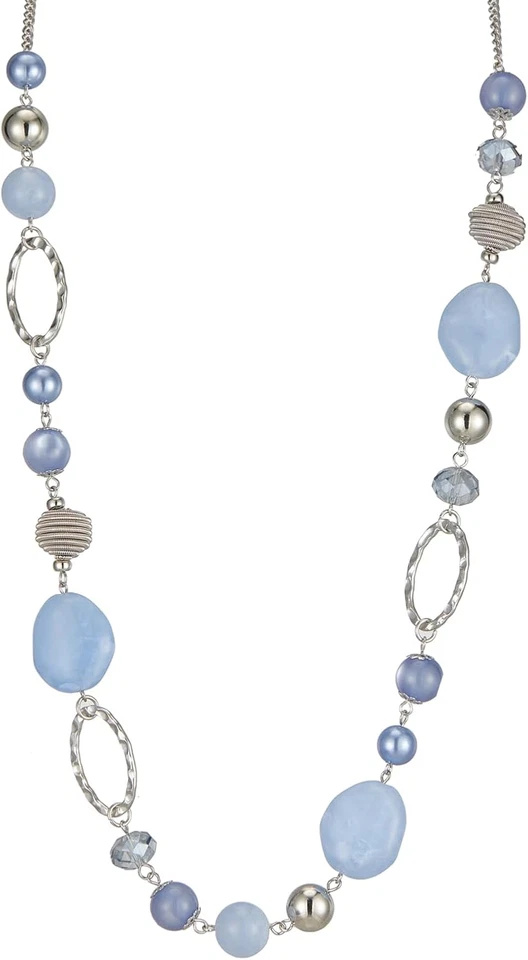 Collana Lunga in Argento Con Perline Da Donna Collana Catena Lunga Di Perle E Cr - Immagine 1 di 4