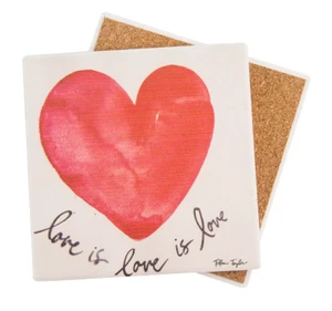 THIRSTYSTONE Love is Love is Love Coaster Set of 2, Tabletops Surfaces Safe, Red - Picture 1 of 5