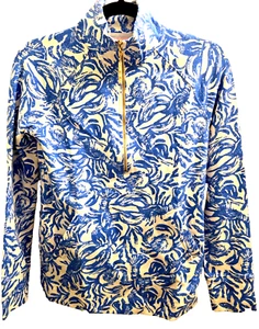 Lilly Pulitzer XXS Patrón Popover Resort Borla Rollo 1/4 Cremallera Bolsillo Langosta Nuevo con Etiquetas - Imagen 1 de 16
