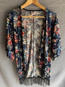 Mauve SAMT KIMONO Medium Blumenmuster FRANSEN Kurzarm BOHO/WESTERN - Bild 1 von 8
